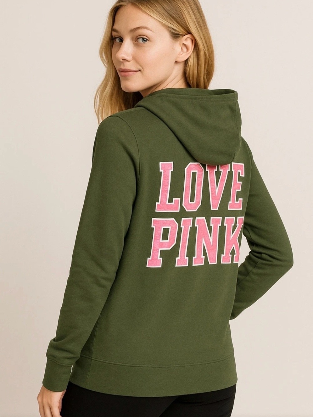 VICTORIAS SECRET PINK BOYFRIEND HOODIE Full Zip SWEATSHIRT Medium LETTERS